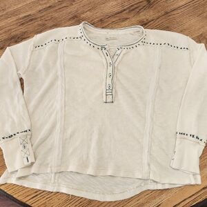 We The Free Cream Henley with Embroidered Accents